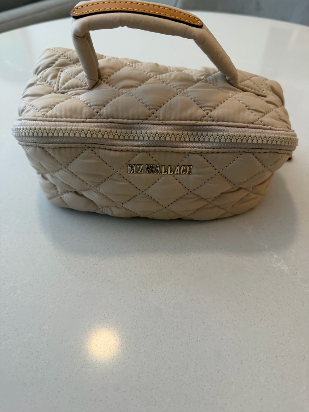 MZ Wallace Cream Quilted Top-Handle Cosmetic Pouch
